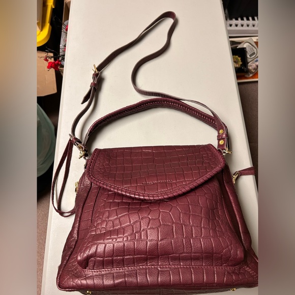 Aimee Kestenberg All For Love Convertible Leather Shoulder Bag True Plum Croco - Picture 2 of 14